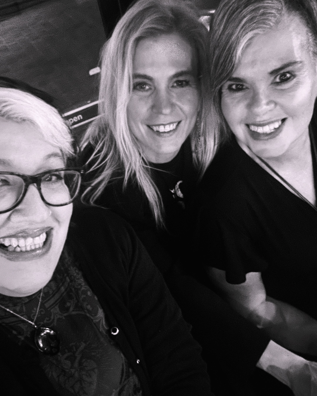 Black and white photo of Cecilia Tibell with two friends